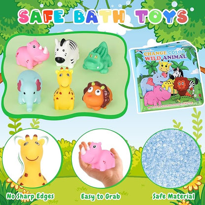 Light Up Bath Toys for Toddlers Kids Baby Boys Girls, No Hole Bath Toys with Bath Book & Organizer, Glow Bath Time Toys for Bathrooms Pool, Animals Bathtub Toys Gift for Toddlers Kids Baby Infants