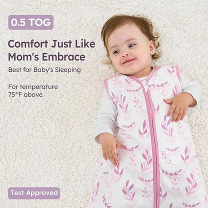Baby Sleep Sack 0-6 Months 3 Pack 100% Cotton Lightweight 0.5 TOG Wearable Blanket Baby Sleep Bag with 2-Way Zipper for Newborn Infant Purple Leaf