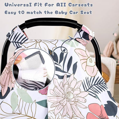 Car Seat Cover Baby, Infant Car Seat Canopy Covers for Newborn Girls Boys, Soft Breathable Minky Carseat Covers Stretchy Multi-Use Nursing Cover for Stroller Baby Car Seat, Daisy Flroal