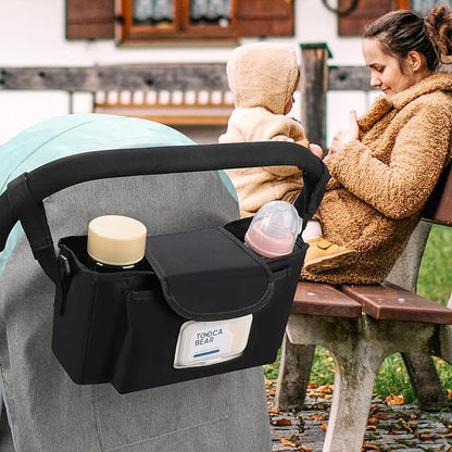Accmor Universal Stroller Organizer with Insulated Cup Holder and Shoulder Strap, Stroller Caddy Bag Stroller Cup Holder Attachment for Uppababy, Baby Jogger, Britax Strollers, Black