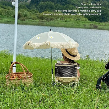 Baby Outdoor Parasols, Baby Stroller Parasol Umbrella with Adjustable Clamp, Toddler Parasol for Trolley Wheelchair Beach Chair, Outdoor Activities (Beige with
