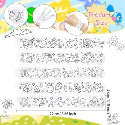 100 Pcs Coloring Cartoon Slap Bracelets Bulk White Slap Bands 8.7 x 1.2 Inch DIY Slap Bracelet for Kids Birthday Party Favors DIY Craft Classroom Craft Projects Prizes, 5 Styles