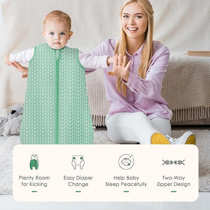 SWEET DOLPHIN Baby Sleep Sack 18-24 Months - 100% Cotton 2-Way Zipper TOG 0.5 Infant Wearable Blanket, Newborn Essentials Toddler 3 Pack Sleeping Sacks - Green