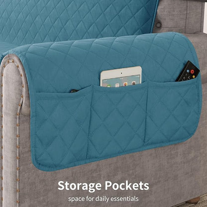 CHUN YI Loveseat Cover, Water Resistant Slipcover for 2 Cushion Couch, Washable Sofa Cover with Adjustable Strap Storage Pocket for Living Room Dog Pet (Loveseat, Blue)