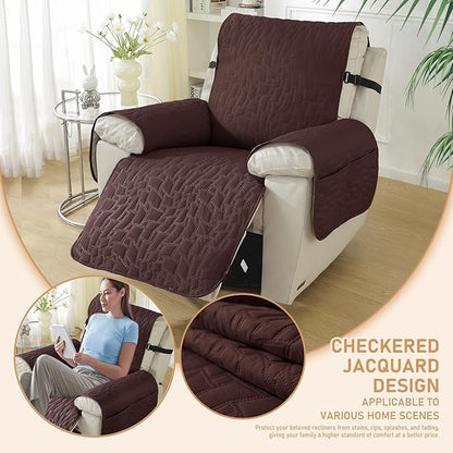 100% Waterproof Recliner Chair Cover, Non Slip Covers for Recliner Chair with Pocket, Washable Recliner Armchair Cover for Kids, Pets, Dog, Cat,Dark Coffee,23IN