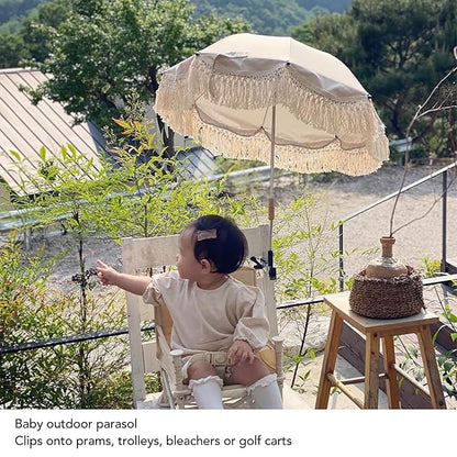 Baby Outdoor Parasols, Baby Stroller Parasol Umbrella with Adjustable Clamp, Toddler Umbrella for Trolley Wheelchair Beach Chair, Outdoor Activities (Beige)