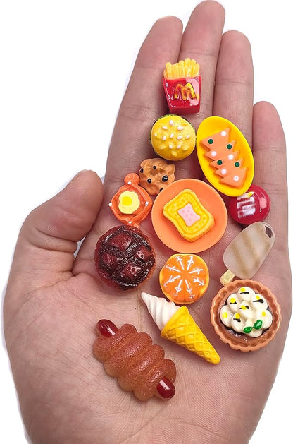 100pcs Miniature Food Drinks Bottle Toys Dollhouse Mixed Resin Accessories for Adults Kids Kitchen Accessories for Pretend Play (Hamburger, Pizza,Cake,Ice Cream,Bread)