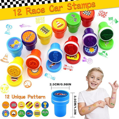 110 PCS Race Car Party Favors Birthday Supplies with Drinking Straws, Silicone Bracelets, Bubble Wands, Keychains, and Racing Car Pinata for Boys Goodie Bag Stuffers