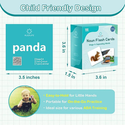 100 Nouns Flashcards, High-frequency Vocabulary Flash Cards for Toddlers 3-4, Intermediate Level Speech Therapy Materials, Sturdy and Durable Picture Cards for Autism Learning and ABA Therapy