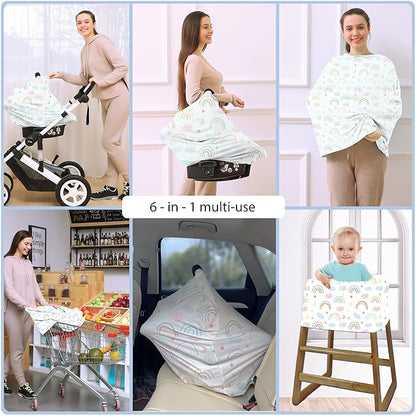 Car Seat Covers for Babies - Multi- use Nursing Carseat Canopy, Breastfeeding Covers, Baby Shower Gifts for Boys and Girls (Rainbow)