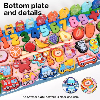 Wooden alphanumeric Shapes Jigsaw Ring Count Classification Toys Math Shapes Building Blocks Toddler Learning Playboard Math Fishing Educational Toys Montessori Educational Toys (color2)
