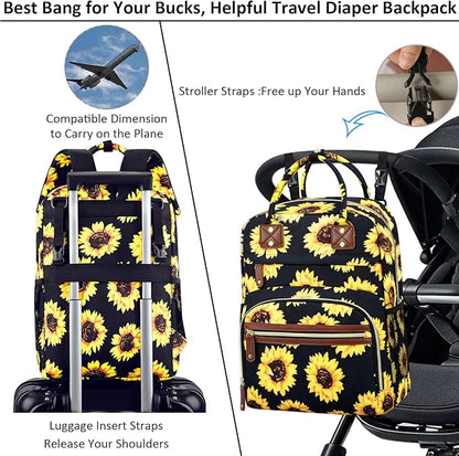 Diaper Backpack Tote Large Capacity, Baby Bag with Insulated Pockets Multifunctional Diaper Bags For Baby Girl Boy Women Waterproof Bags Mama Maternity Bag Sunflower