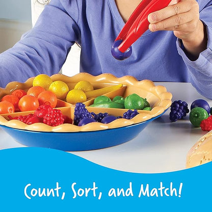 Learning Resources Super Sorting Pie - 68 Pieces, Ages 3+ Toddler Fine Motor Toy, Preschool Learning Games, Develops Counting and Color Recognition, Pretend Play Food, Kids Tweezers