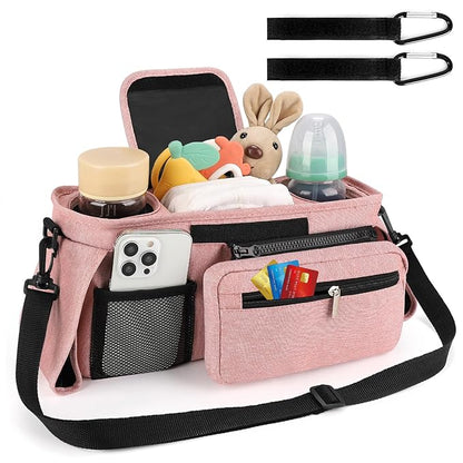 Accmor Universal Stroller Organizer with Insulated Cup Holder Detachable Phone Bag and Shoulder Strap, Stroller Bag Caddy Organizer Accessories Fits for Uppababy, Baby Jogger, Britax Strollers
