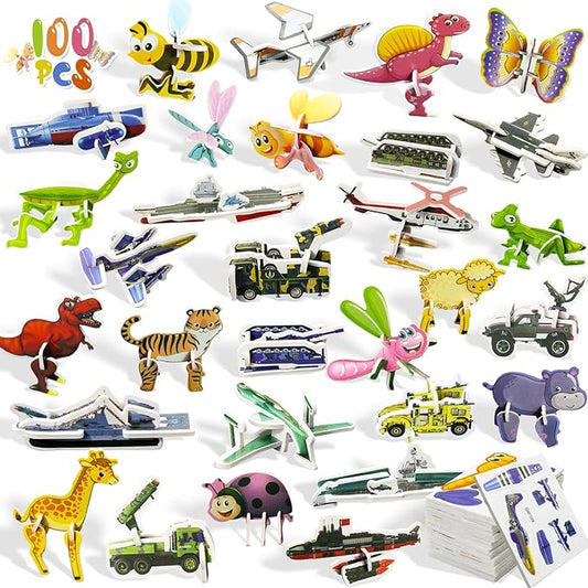 100 Pack Educational 3D Cartoon Puzzle for Kids Toys Themed 3D Jigsaw Puzzles DIY Kits Toys Art Crafts for Ages 4-10 Boys and Girls Birthday Present