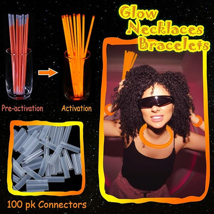 100 pk 8" Orange Glow Sticks Bulk Party Favors, Light up Glow Necklaces & Bracelets in the Dark Party Supplies For Christmas Halloween Birthday Neon Party (100 * Orange)