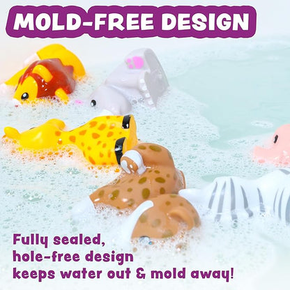 Tub Works® Savanna™ Mold Free Bath Toys, 6 Pack | Sealed, No Hole Bath Toys Design Keeps Moisture Out | Soft, Squeezable & Float on Water | Easy-Grip Baby & Toddler Bathtub Toys | Great Baby Pool Toys
