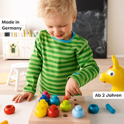 HABA Rainbow Whirls Wooden Sorting & Stacking Rings Shape Sorter, Educational Toys for 2 Year Old & Up, Color Sorting Fine Motor Toys, Made in Germany