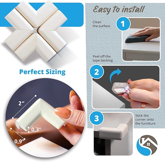 8-Pack Baby Proofing Corner Protectors, Furniture Corner and Edge Safety Bumpers, Soft Rubber Foam Cushion Covers, 3M Taped Corner Protector, Baby Child Proofing Pads, Table Protector, White