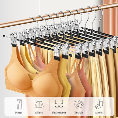 10 Pack 14Inch Heavy Duty Pants Skirt Hangers with Clips,Metal Trousers Hanger for Jeans Black Non Slip Women Shorts Hangers Saving Space Clothing Hanger for Adult,Men,Children,Kid,Baby