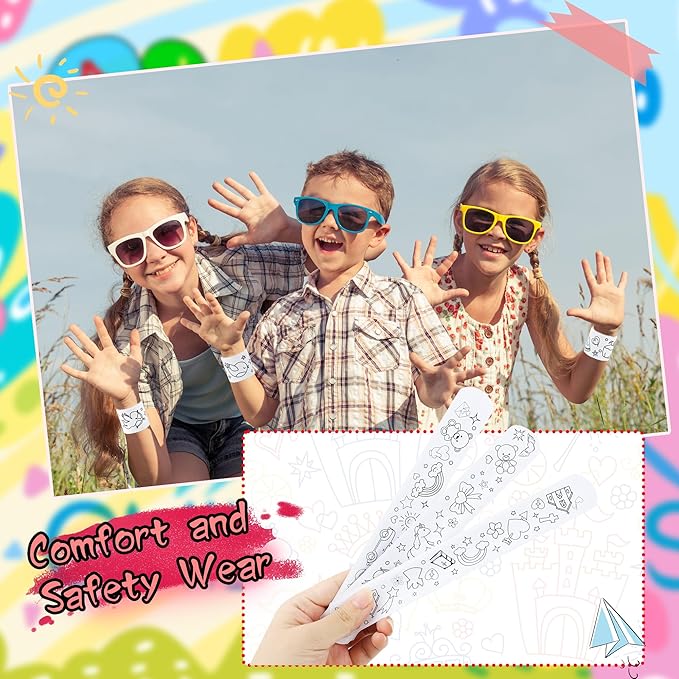 100 Pcs Coloring Cartoon Slap Bracelets Bulk White Slap Bands 8.7 x 1.2 Inch DIY Slap Bracelet for Kids Birthday Party Favors DIY Craft Classroom Craft Projects Prizes, 5 Styles