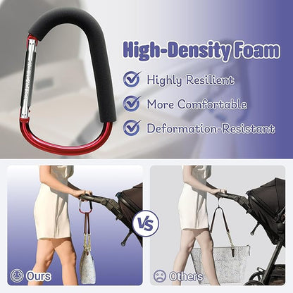 sprookber 6.7 Inch Large Stroller Hooks for Diaper Bags & Purses, Heavy Duty Mommy Hooks for Shopping, Grocery, Backpack – Baby Stroller Accessories, Set of 2 (Red)
