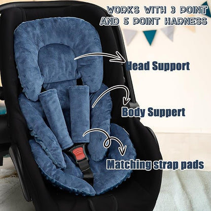 Infant Car Seat Insert Head and Body Support, GFU Reversible Newborn Insert for Carseat with Strap Pads, Soft Stroller Cushion Pillow Insert for Boys and Girls, Fits for Stroller, Swing, Blue