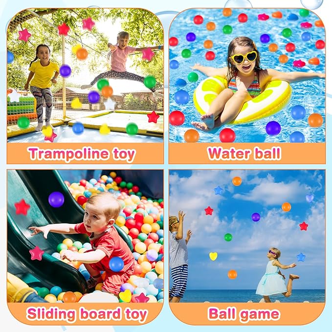 100 Pieces Ball Pit Balls for Kids Star Heart Shape Plastic Balls for Toddler Playpen 2.17'' Play Toy Ball for Crawl Tunnel Inflatable Pool Birthday Party Decoration