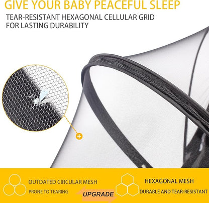 Mosquito Net for Stroller, Universal 3D Baby Bug Net with Two-Way Zippers & Storage Bag, Breathable & Foldable Netting for Stroller, Bassinet,Cradle（Black）