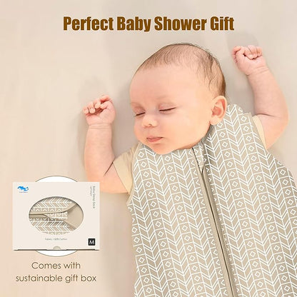 SWEET DOLPHIN Baby Sleep Sack 6-12 Months - 100% Cotton 2-Way Zipper TOG 0.5 Infant Wearable Blanket, Newborn Essentials Toddler 3 Pack Sleeping Sacks - Brown