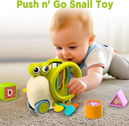 iPlay, iLearn Baby Snail Activity Cube, Toddler Montessori Toys for 1 Year Old, Infant Sensory Toy W/Shape Sorter Pull String for 6-9 12-18 Month, Developmental Birthday Gifts Boys Girls Age 2 3 Yr
