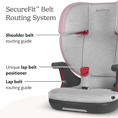 UPPAbaby Alta V2 High Back Booster Seat/Seven-Position, Active Support Headrest for Growing Children/SecureFit Integrated Belt Guide + Positioner/Cup Holder Included/Iris (Grey Mélange/Lavender)