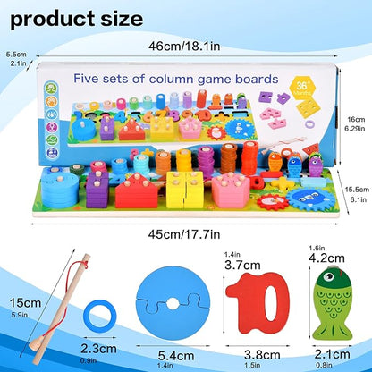 Wooden alphanumeric Shapes Jigsaw Ring Count Classification Toys Math Shapes Building Blocks Toddler Learning Playboard Math Fishing Educational Toys Montessori Educational Toys (color4)