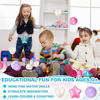 100 Pieces Ball Pit Balls for Kids Star Heart Shape Plastic Balls for Toddler Playpen 2.17'' Play Toy Ball for Inflatable Pool Friendship Bracelet Birthday Banner T-Swift-Themed Party