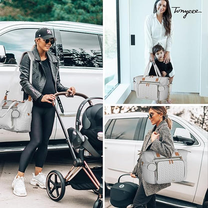 Diaper Bag Tote, Large Diaper Bags Waterproof, Hospital Bag for Labor Delivery, Baby Bag with Pacifier Case, Travel Diaper Tote with Changing Pad, Grey