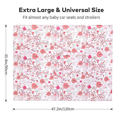 Rquite Muslin Car Seat Cover Baby, Carseat Covers Baby Girl Boy, Breathable Lightweight Infant Car Seat Cover, Baby Carrier Cover Car Seat Canopy Stroller Sun Shade for Summer & Hot Day, Universal Fit