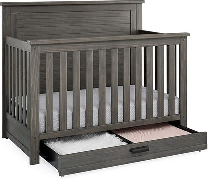 Delta Children Simmons Kids Caden 6-in-1 Convertible Crib with Trundle Drawer, Greenguard Gold Certified, Rustic Grey