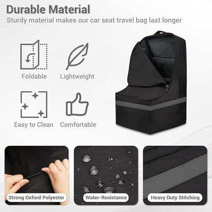 Car Seat Travel Bag - Padded, Comfortable, Durable, Roomy Gate Check Carseat Cover Backpack Fits 3-in-1，Convertible, Booster & Infant Car Seats for Airplane, Airport, Gray