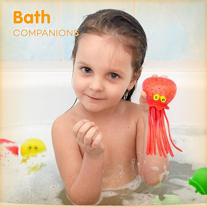 4E's Novelty Octopus Water Balls - Pack of 6 - Pool Toys for Kids Sensory Absorbent Water Splash Balls Bomb, Toddler Bath Toy, Swimming Pool Floating Swim Toys Outdoor Activity & Game
