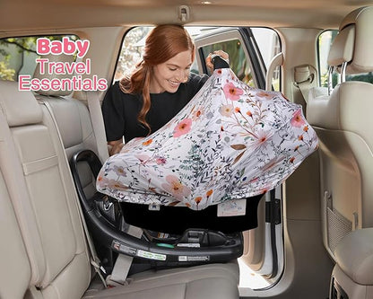 Rquite All-in-1 Car Seat Cover Baby, Carseat Covers for Girl Boy, Stretchy Soft Infant Car Seat Cover, Multi-use Baby Carrier Cover, Car Seat Canopy, Stroller Sun Shade, Nursing Breastfeeding Cover