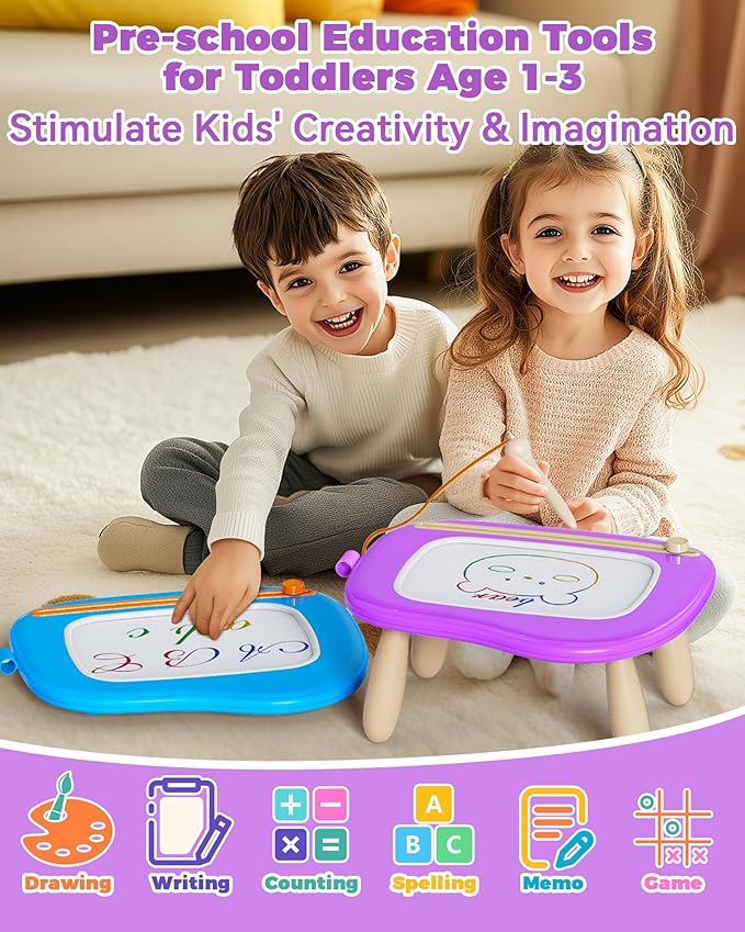 KOKODI Toys Gifts for 1 2 3 Years Old Girl, Sturdy Magnetic Drawing Board Sketch Doodle Pad, Educational Learning Birthday Easter Gifts Basket Stuffers for Kids Toddler - Left Hands Friendly (Purple)