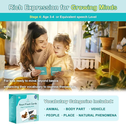 100 Nouns Flashcards, High-frequency Vocabulary Flash Cards for Toddlers 3-4, Intermediate Level Speech Therapy Materials, Sturdy and Durable Picture Cards for Autism Learning and ABA Therapy