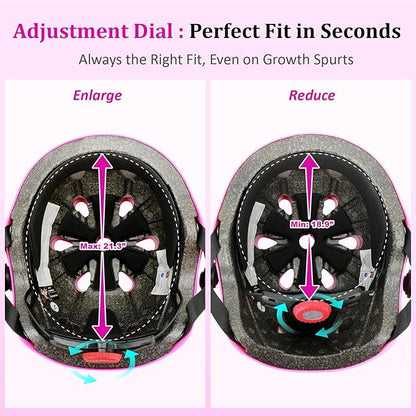 KAMUGO Kids Adjustable Helmet, with Sports Protective Gear Set Knee Elbow Wrist Pads for Toddler Age 2-8 Boys Girls, Bike Skateboard Hoverboard Scooter Rollerblading Helmet Set