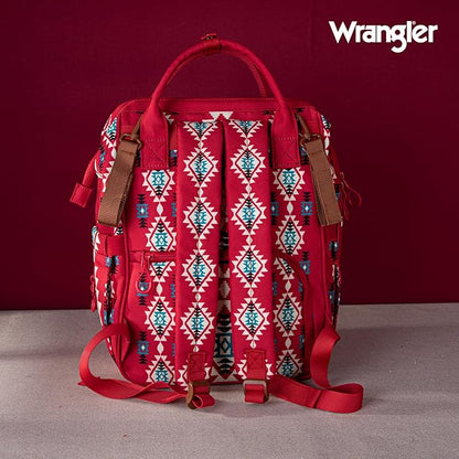 Wrangler Diaper Bag Backpack Aztec Travel Backpack Purses Western Multi-Function Baby Bags for Mom with Waterproof Insulated Pockets