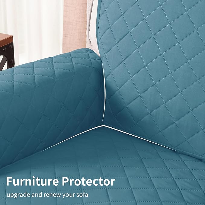 CHUN YI Loveseat Cover, Water Resistant Slipcover for 2 Cushion Couch, Washable Sofa Cover with Adjustable Strap Storage Pocket for Living Room Dog Pet (Loveseat, Blue)