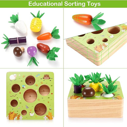 Montessori Toys Baby Easter Toys for 1 2 3 Year Old, Farm Harvest Game Wooden Toys, Educational Learning Toys, Shape Size Sorting Puzzles for Boys Girls, Perfect Easter Birthday Gift Toys