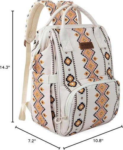 Wrangler Diaper Bag Backpack Aztec Travel Backpack Purses Western Multi-Function Baby Bags for Mom with Waterproof Insulated Pockets