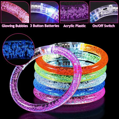 100 Pcs LED Bracelets,6 Color Glow Bracelets,Light Up Bracelets,Glow in the Dark Party Supplies for Kids & Adults,Glow in The Dark Bracelets for Concert Birthday Carnival Party Favors