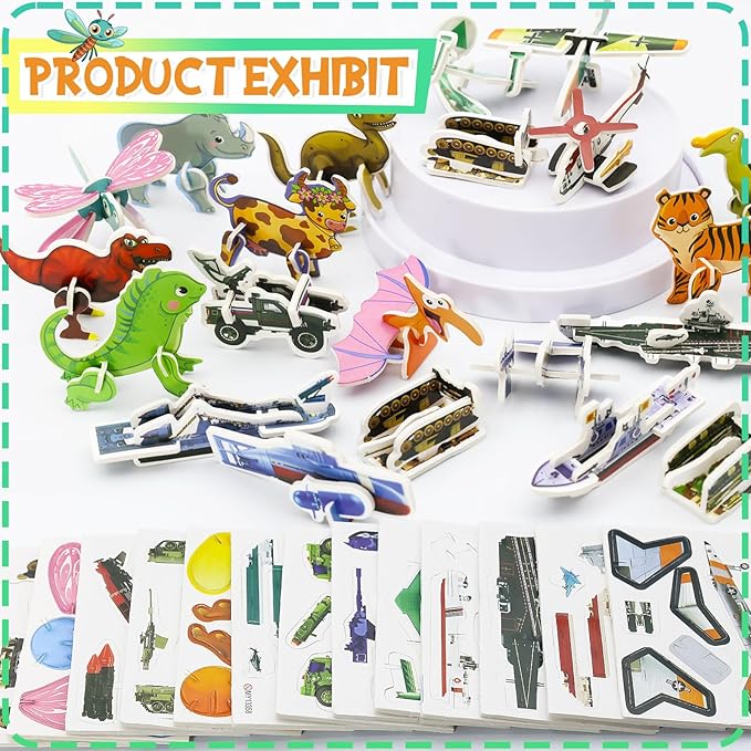 100 Pack Educational 3D Cartoon Puzzle for Kids Toys Themed 3D Jigsaw Puzzles DIY Kits Toys Art Crafts for Ages 4-10 Boys and Girls Birthday Present