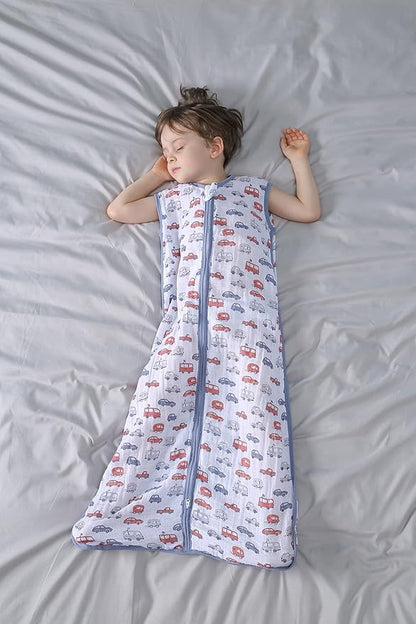 Baby Sleep Sack 2-4 T Baby Wearable Blanket 100% Organic Cotton 0.5 TOG Toddler Sleep Sacks 2- Way Zipper Soft Car 4 Layers 2T 3T 4T